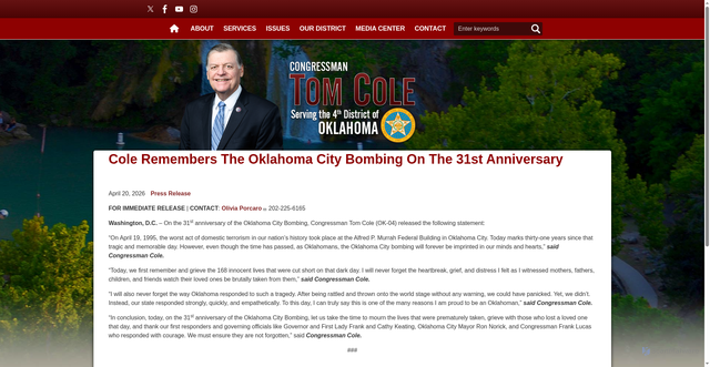Security scan screenshot of https://cole.house.gov/media/press-releases/cole-remembers-oklahoma-city-bombing-31st-anniversary