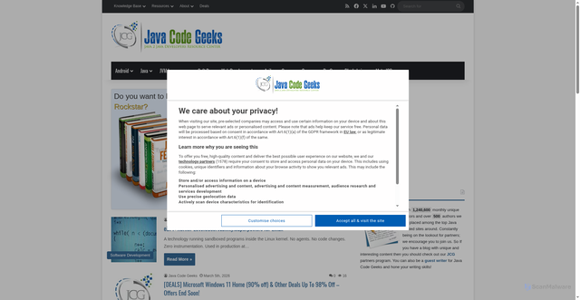 Security scan screenshot of https://www.javacodegeeks.com