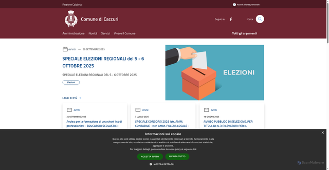 Security scan screenshot of https://www.comune.caccuri.kr.it/it