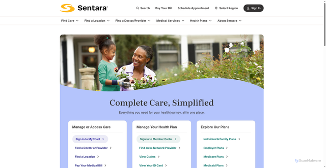 Security scan screenshot of https://www.sentara.com/