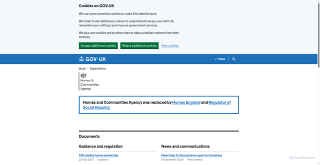 Security scan screenshot of https://www.gov.uk/government/organisations/homes-and-communities-agency