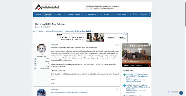 Security scan screenshot of https://forums.audioholics.com/forums/threads/upcoming-netflix-new-releases.48002/