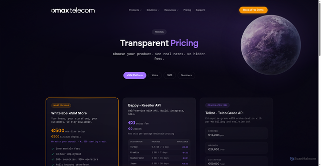 Security scan screenshot of https://omaxtelecom-web.pages.dev/pricing