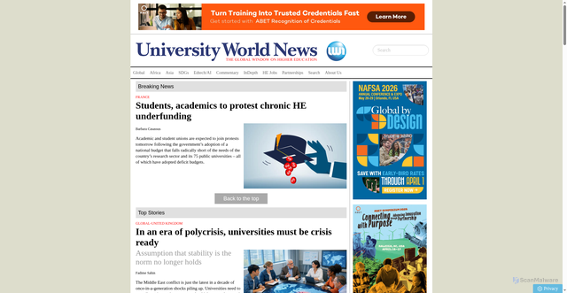 Security scan screenshot of https://universityworldnews.com