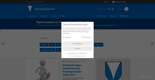 Security scan screenshot of https://www.comune.cornedo.bz.it/de