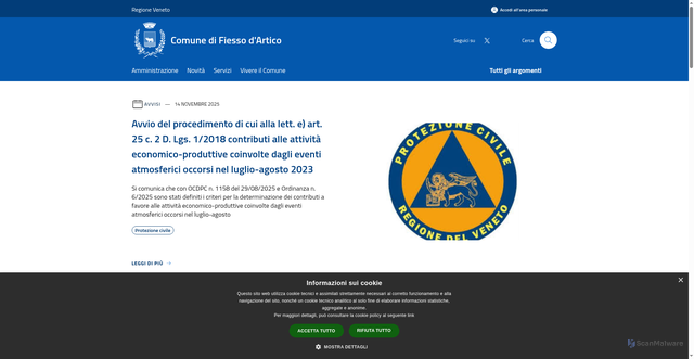 Security scan screenshot of https://www.comune.fiessodartico.ve.it/it