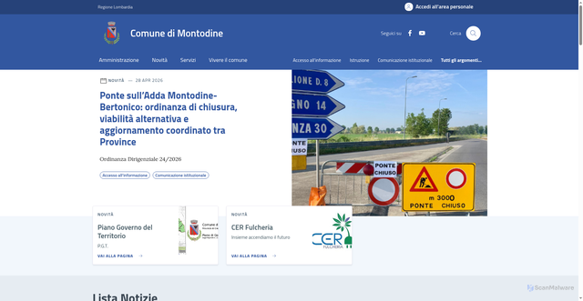 Security scan screenshot of https://www.comune.montodine.cr.it