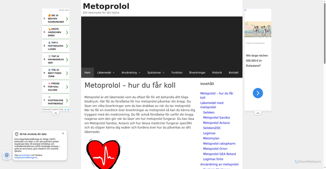 Security scan screenshot of https://metoprolol.se