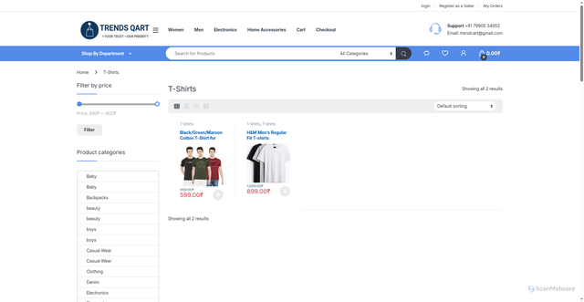 Security scan screenshot of https://trendsqart.com/product-category/t-shirts/