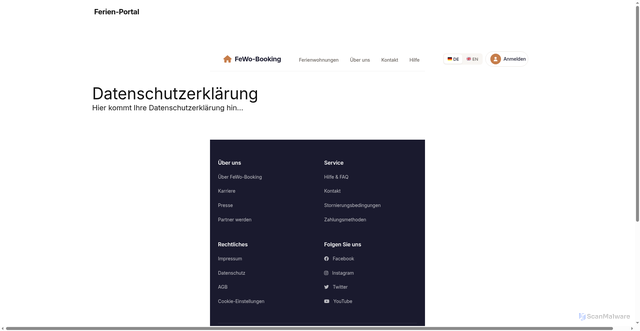 Security scan screenshot of https://ferienwohnung-portal.de/datenschutz/