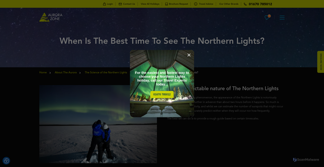 Security scan screenshot of https://theaurorazone.com/about-the-aurora/the-science-of-the-northern-lights/see-the-northern-lights/