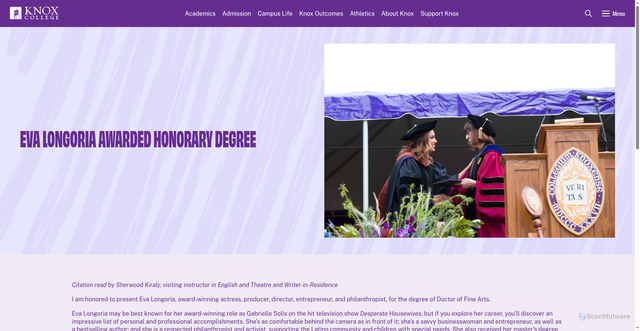 Security scan screenshot of https://www.knox.edu/news/commencement-2017/longoria-citation