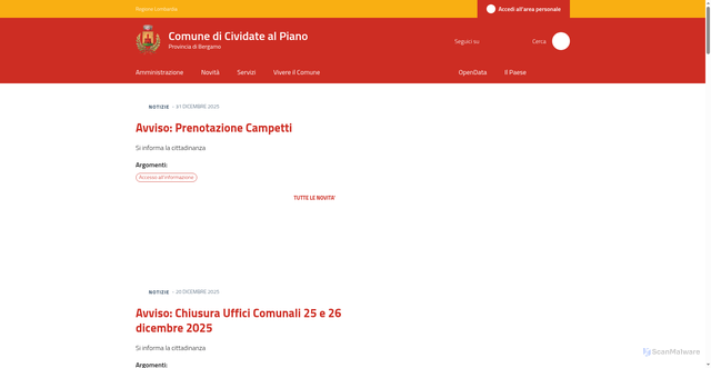Security scan screenshot of https://www.comune.cividatealpiano.bg.it/