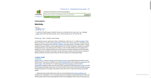 Security scan screenshot of https://universalium.en-academic.com/145775/Manitoba