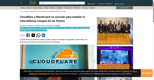 Security scan screenshot of https://portalerp.com.mx/cloudflare-y-mastercard-se-asocian-para-ampliar-la-ciberdefensa-integral-de-las-pymes