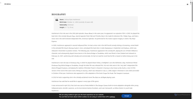 Security scan screenshot of https://josh-hutcherson.com/josh/biography/
