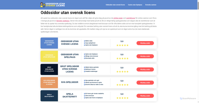 Security scan screenshot of https://oddssidorutansvensklicens.se