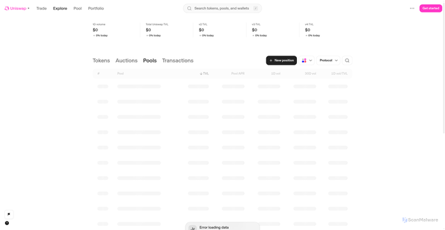 Security scan screenshot of http://web-06-25-feat-i18n-new-translations-uniswap.vercel.app/explore/pools