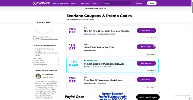 Security scan screenshot of https://www.retailmenot.com/view/everlane.com