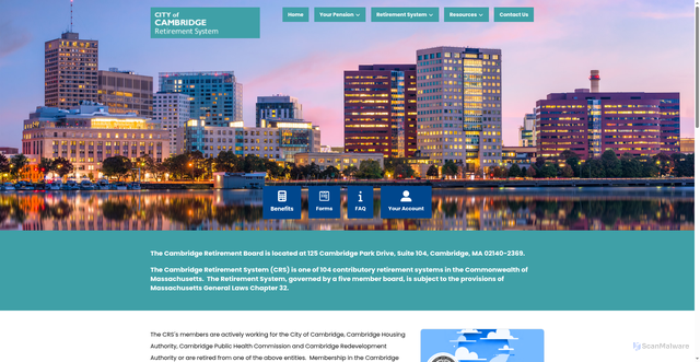 Security scan screenshot of https://cambridgeretirementma.gov/