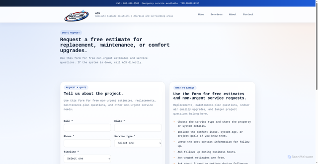 Security scan screenshot of https://acsclimate.pages.dev/quote-request