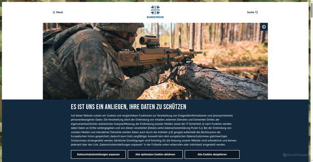 Security scan screenshot of https://www.bundeswehr.de/de/auftrag/einsaetze/missionen