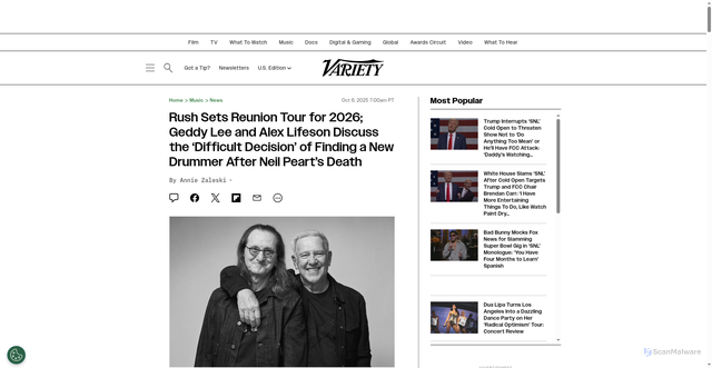Security scan screenshot of https://variety.com/2025/music/news/rush-reunion-tour-2026-geddy-lee-alex-lifeson-new-drummer-1236540828/