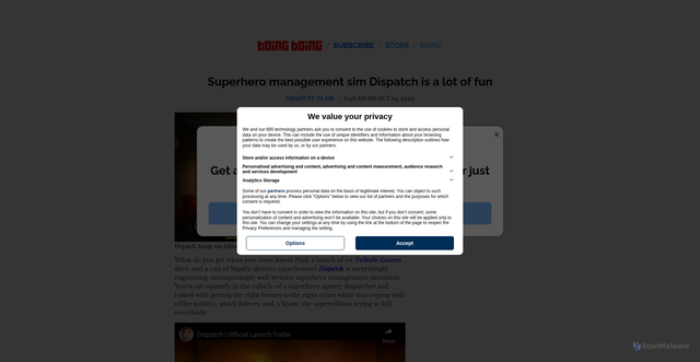 Security scan screenshot of https://boingboing.net/2025/10/24/superhero-management-sim-dispatch-is-a-lot-of-fun.html