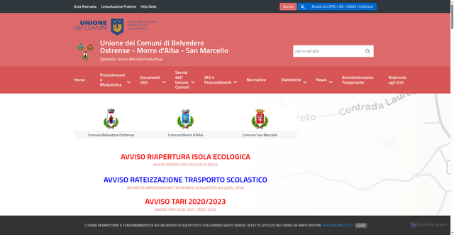 Security scan screenshot of https://www.unionecomunibelvedereomorrodalbasanmarcello.it/