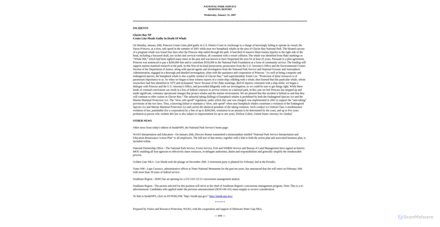 Security scan screenshot of https://www.npshistory.com/morningreport/2007/01-31.htm