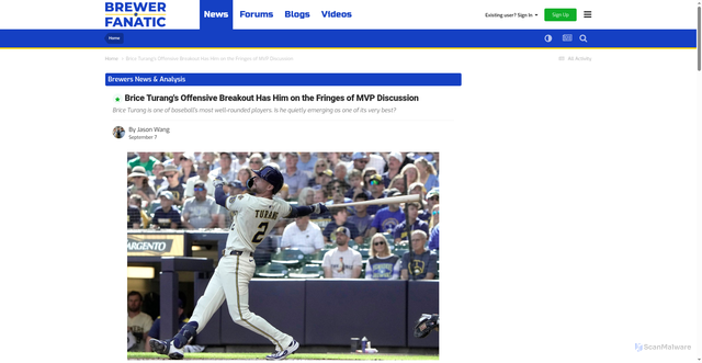 Security scan screenshot of https://brewerfanatic.com/news-rumors/milwaukee-brewers/brice-turangs-offensive-breakout-has-him-on-the-fringes-of-mvp-discussion-r3776/