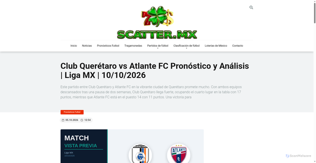 Security scan screenshot of https://scatter.mx/club-queretaro-vs-atlante-fc-10-10-2026/