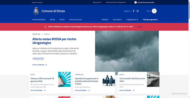 Security scan screenshot of https://www.comune.elmas.ca.it/