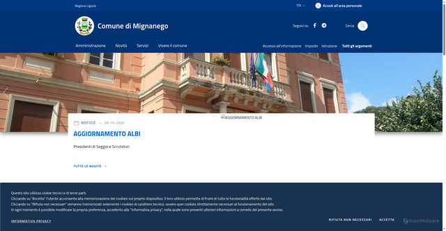Security scan screenshot of https://www.comune.mignanego.ge.it/