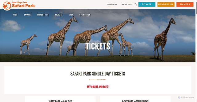 Security scan screenshot of https://sdzsafaripark.org/tickets