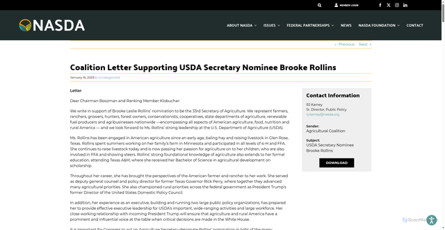 Security scan screenshot of https://www.nasda.org/coalition-letter-supporting-usda-secretary-nominee-brooke-rollins/