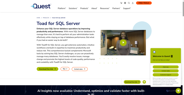 Security scan screenshot of https://toadforsqlserver.com