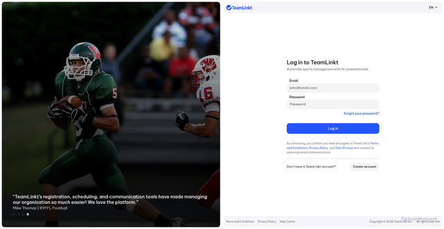 Security scan screenshot of https://app.teamlinkt.com