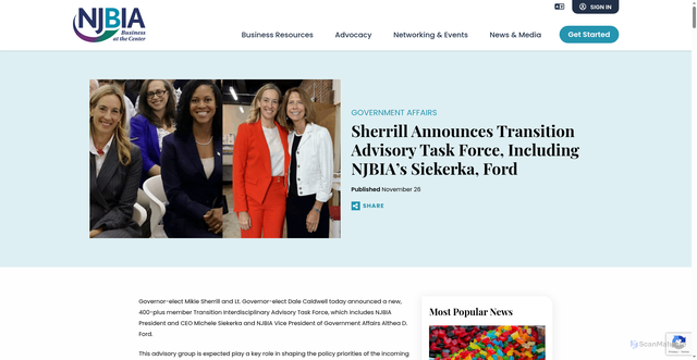 Security scan screenshot of https://njbia.org/sherrill-announces-transition-advisory-task-force-including-njbias-siekerka-ford/
