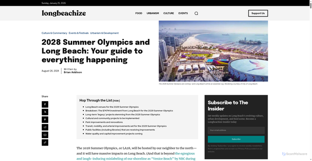 Security scan screenshot of https://longbeachize.com/articles/2028-summer-olympics-and-long-beach-your-guide-to-everything-being-proposed/