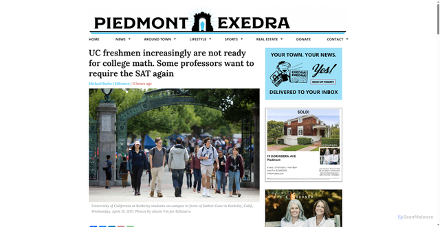 Security scan screenshot of https://piedmontexedra.com/2026/06/uc-freshmen-increasingly-are-not-ready-for-college-math-some-professors-want-to-require-the-sat-again