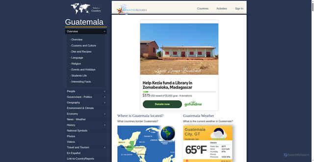 Security scan screenshot of https://www.countryreports.org/country/Guatemala.htm