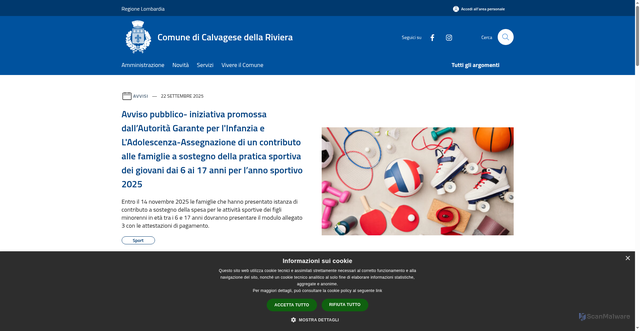 Security scan screenshot of https://www.comune.calvagesedellariviera.bs.it/it