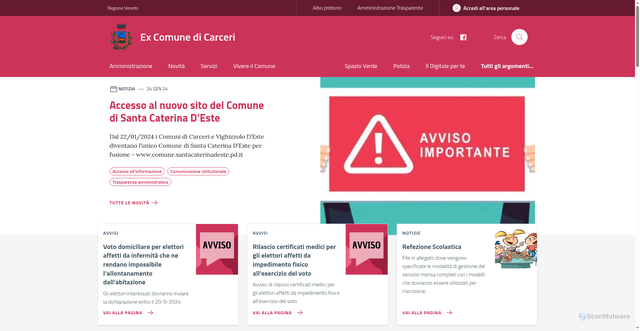 Security scan screenshot of https://www.comune.carceri.pd.it/