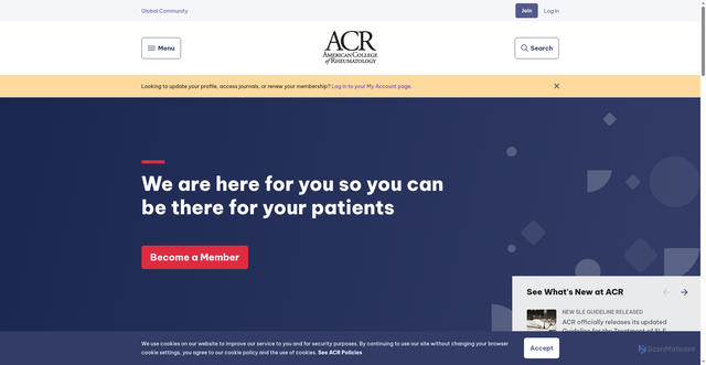 Security scan screenshot of https://rheumatology.org/