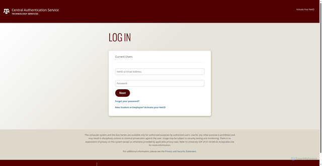 Security scan screenshot of https://cas.tamu.edu