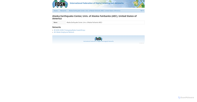 Security scan screenshot of https://www.fdsn.org/networks/institution/1158/