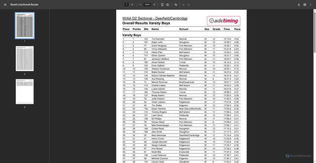 Security scan screenshot of https://www.wiaawi.org/Portals/0/PDF/Results/Cross_Country/2025/bdeerfieldsectional.pdf