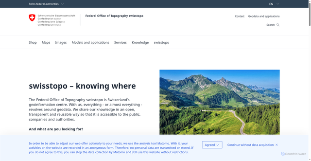 Security scan screenshot of https://www.swisstopo.admin.ch/en