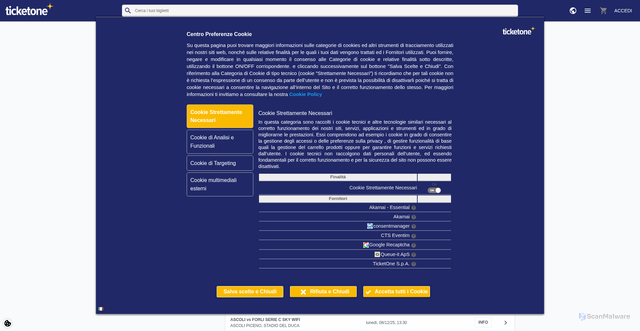 Security scan screenshot of https://sport.ticketone.it/catalog/event-detail/it/51584/90600215/napoli-vs-cagliari-coppa-italia-frecciarossa-25-26